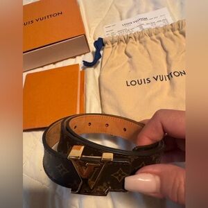 Louis Vuitton Monogram Canvas Brown Belt with Gold LV Buckle